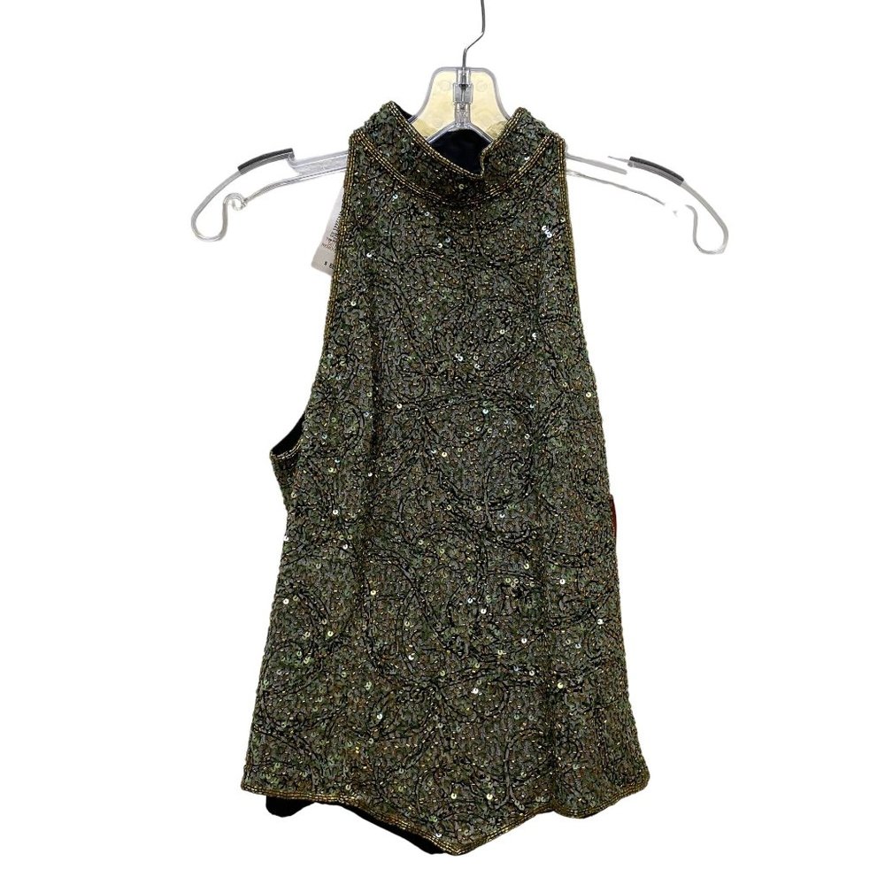 Sean Collection Green & Black Blouse Sleeveless Halter Top Beaded Small - Picture 1 of 4